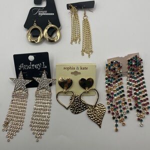 Set Of 5 Multi Color Gold Tone Earrings- Rhinestone Msrp $40+ G10